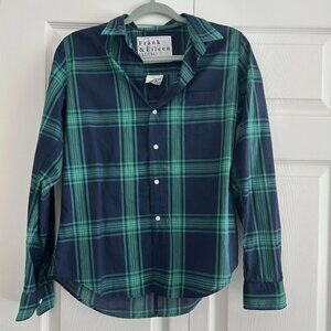 Frank & Eileen Plaid Barry Button Down Shirt Women's S Blue Green Blouse Collar